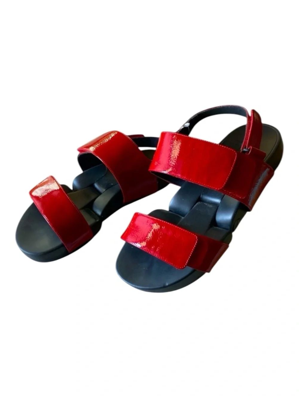 FIGS by FIGUEROA Red Patent Leather Sandals Hinged Sole Flex Leather Activewear